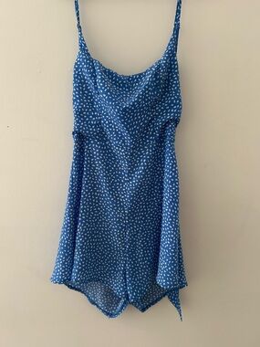 Blue and White Spotted Spaghetti-Strap Romper